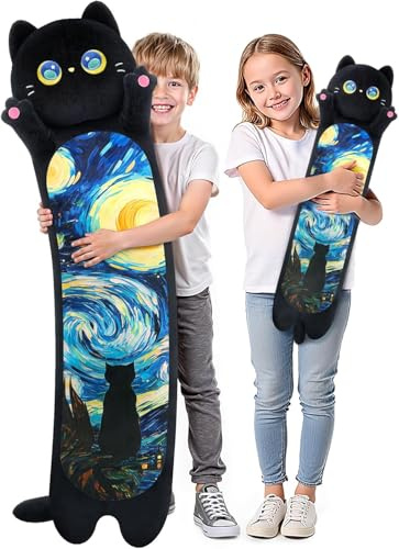 Mewaii Peluche Gatto Nero Cuscino Lungo per Bambina 50CM Pupazzo Kawaii Giocattoli Gigante Abbraccio Morbido Cuscino Giocattolo Natale Compleanno Regalo per Ragazza