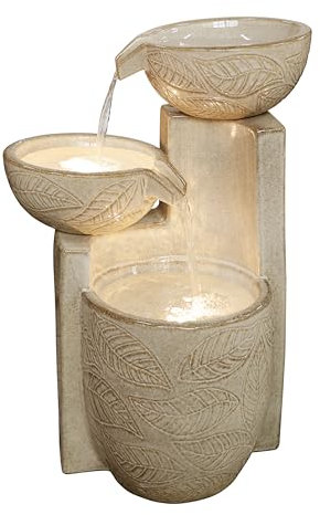 Dehner Gartenbrunnen Casca, Solarbrunnen mit LED Beleuchtung, frostbeständiger Brunnen für Außen, 44.5 x 37.5 x 65.5 cm, Keramik, hellgrau