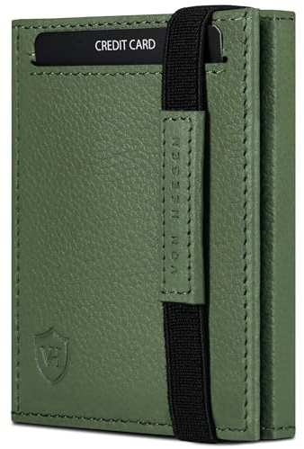 VON HEESEN Slim Wallet mit RFID Schutz - Geldbörse Herren klein - Mini Geldbeutel Damen Portmonee - Kartenetui Echtleder Karten Portemonnaie - Leder Kreditkartenetui Grün