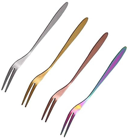 Lot de 10 fourchettes à fruits à deux dents en acier inoxydable - Ustensiles de cuisine - Fourchette à dessert - Couleur