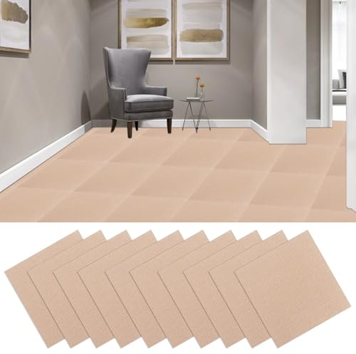 GBACHOOSE 30 Stück Teppichfliesen 30x30 cm, Teppichfliesen Selbstklebend, Teppichboden, Teppich Fliesen, Teppichfliesen Selbstliegend für Büro, Wohnzimmer, Balkon (Khaki)