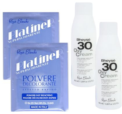 Polvo decolorante azul - 25gr x2 / Crema oxidante 30vl -100ml x2 / Pack Decoloración Profesional.