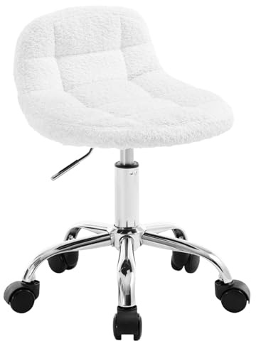 WOLTU Tabouret de Bureau Pivotant à roulettes, Tabouret avec Dossier Réglable en Hauteur Entre 43,5 et 55cm, en Chenille, Blanc, BS174ws