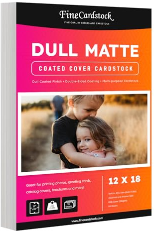 Dull 80lb Cover Digital Low Gloss Cardstock, Double Sided C2S, Coated, Perfect for Color Laser Printing, Design Proposals, Business Cards, Flyers, Brochures | Matte Finish | 12 x 18 | 50 Sheets