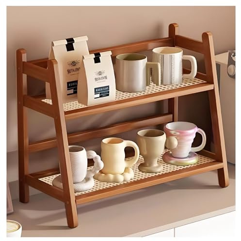 AIRCADIA Organisateur de cuisine à 2 niveaux en bambou imitation rotin - Étagère à épices debout - Rangement et organisation des dosettes de café - Porte-tasses