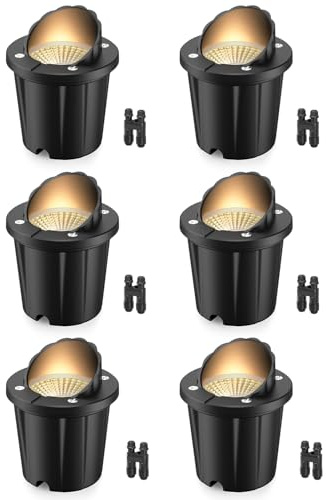 HIBOITEC 6Piezas Luz Empotrada Exterior 12V 24V, 12W Alta Luminosidad 1200LM, IP67 Impermeable Antideslumbrante, Arco Foco LED COB 3000K Cálido para Camino, Jardín, Muro y Árbol, Incluye Conectores