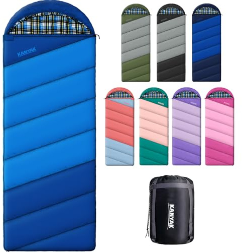 Blue Sleeping Bags for Adults Teens Cold Weather & Warm, 3 Seasons, Cotton Flannel Backpacking Sleeping Bag, Lightweight Compact Camping Essentials Equipment, Hiking, Outdoor, Travel(Double Blue-1)