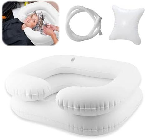 Lavabo à Cheveux Gonflable, bac a shampoing domicile avec tuyau de drainage de 1m, lavabo mobile gonflable et portable pour personnes alitées, femmes enceintes blessées, patientes postopératoires