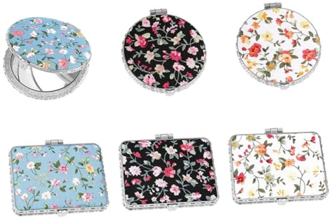 Veemoon 6 pezzi Specchietto da Borsa Portatile Vintage con Stampa Floreale Doppio Dimensione Tascabile Accessorio Make-up per Donna