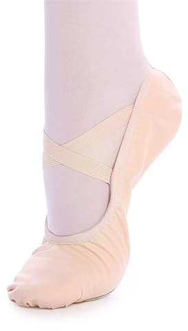 TXJ Sports Ballet Shoes for Women Girls, Canvas Ballet Slippers Split Sole Breathable Dance Shoes Ballet Class Practice Flat Beige
