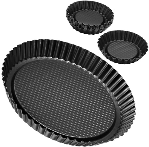 Zenker Set Stampo Torta e Crostata in Acciaio al Carbonio da 30 cm e - 6 Mini Stampi 10 cm, Antiaderenti, Resistenti 230°C, per Crostate, Quiche e Tartellette, Ottima Conduzione Calore