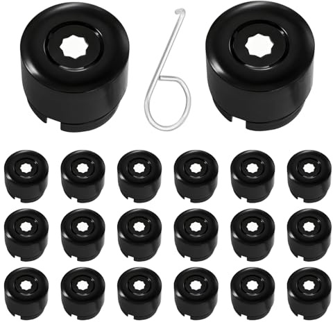 TTIAYAO 20 Cache Ecrou 19 MM,Applicable aux Volkswagen Transporter T5 T6 2003-2020,Noir Cache Moyeu,avec des Outils de Démontage Cachet D'écrou de Roue(25MMX25 MM)