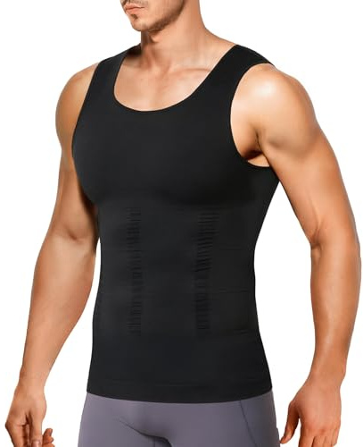 Nebility Men Compression Shirt Vest Tummy Control Shapewear Tank Tops Slimming Body Shaper Seamless Undershirts (UK, Alpha, XXL, Regular, Regular, Black)