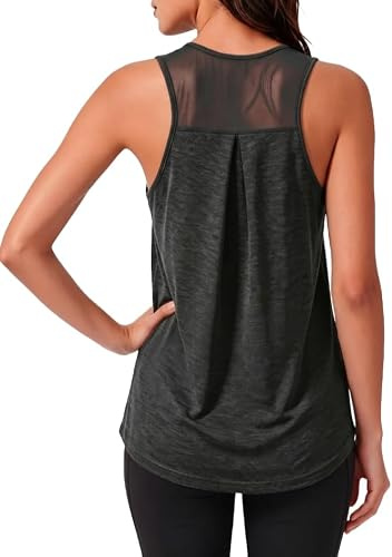 PINSPARK Dam sportlinne ärmlös skjorta linne andas racerback mesh rygg fitness toppar gym lätt sporttopp lös yoga toppar