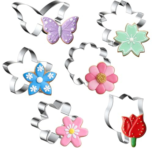 Coppapasta a Fiore, Formine Biscotti Farfalla, Tagliabiscotti a Forma di Fiore, Stampini per Biscotti per Primavera, Pasqua, Matrimoni, Festa della Mamma (6PCS-B)