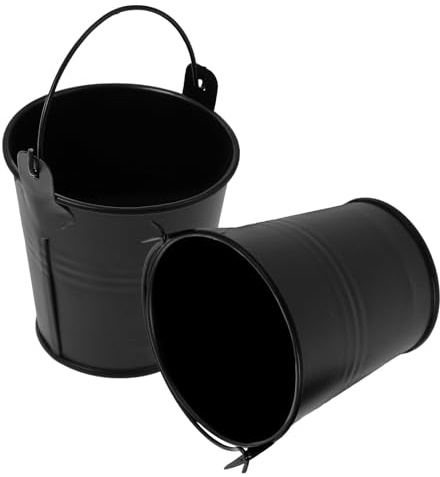 GOOHOCHY Secchio per Grasso da Barbecue in Metallo Nero 2 Pezzi, Contenitore Raccogli Olio Compatto per Griglia Esterna, Accessorio Multifunzionale Facile da Pulire per Campeggio