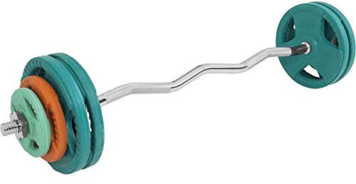 GORILLA SPORTS® Langhantel Set 35kg - SZ Curlstange 120cm, Gewichte 2x1,25kg / 2x2,5kg / 4x5kg, 30mm, 2X Feder/Sternverschlüsse, Gusseisen, Gummi Gripper, Verchromt, Gerändelt - Hantelset, Hantel Set