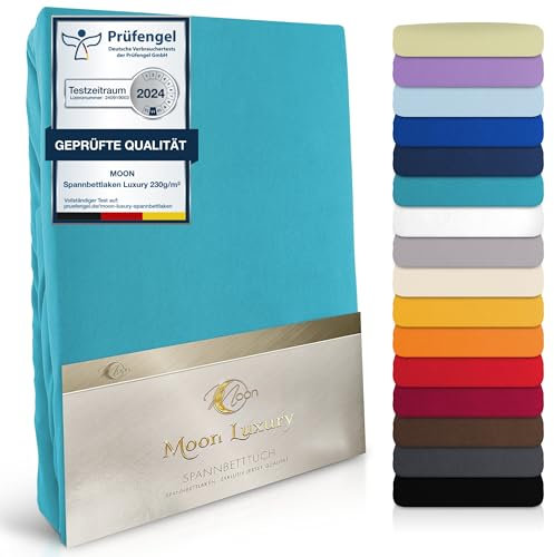 Moon-Luxury Spannbettlaken Spannbetttuch Jersey Stretch 230g/m² für Wasserbetten, Boxspringbetten und herkömmliche Matratzen (Petrol, 180x200-200x220)