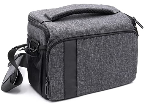 vhbw Kameratasche kompatibel mit Canon EOS 1100D, 1000D, 1200D, 100D, 1300D Kamera - schwarz/grau, inkl. Schultergurt, 260 x 195 x 150 mm