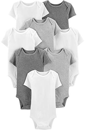 Simple Joys by Carter's Body de Manga Corta Unisex Bebés, Pack de 8, Blanco/Gris Claro Mezcla/Gris Chiné Moyen, 0 meses