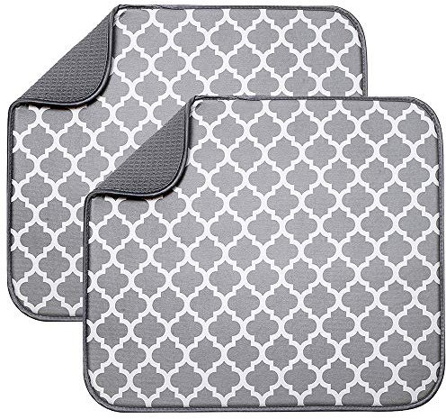 Tappetino in microfibra per scolapiatti da cucina, tappetino assorbente per lavare bicchieri, piatti e tazze, 40 x 46 cm, confezione da 2 pezzi, colore: grigio