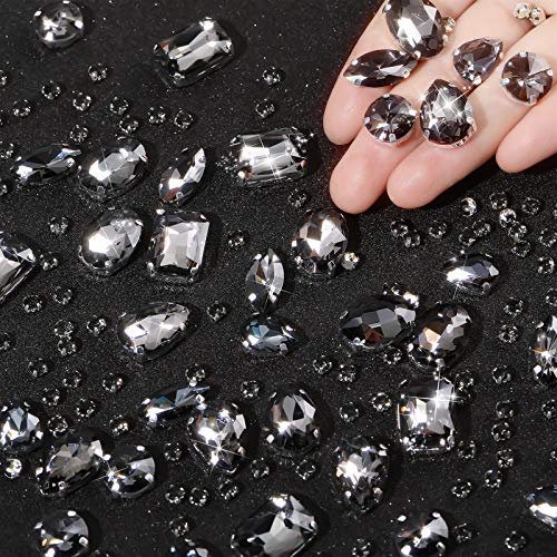 WILLBOND 156 Stück Strasssteine zum Aufnähen Klaue Flache Rückseite Strasssteine Glitzersteine Metall Krappenfassung Acryl Glas Nähen Edelsteine für Kleidung DIY Handwerk Schmuckherstellung (Grau)