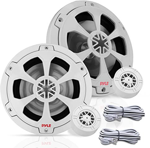 Pyle Two Way Marine Speaker System, One Pair 6.5 inch White Marine Component Speaker, 240 Watts Max Power with 4 Ohm Impedance, Waterproof, Butyl Surround Sound and Surface Mount Capability