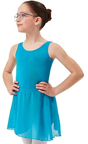 tanzmuster ® Wickelrock Mädchen Ballett - Emily - aus luftigem Chiffon antistatisch Ballettrock mit Gummizug für Kinder in Petrol, Größe:140-146
