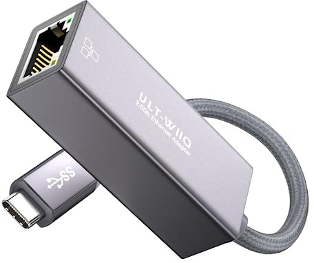 ULT-WIIQ USB C Ethernet 2.5Gb Adapter, USB C to RJ45 2.5Gb LAN Adaptor, RJ45 Gigabit LAN Adaptor, for Thunderbolt 4/3, USB4, MacOS, Windows, Linux, Steam Deck, Mac Mini Surface, NAS, Server