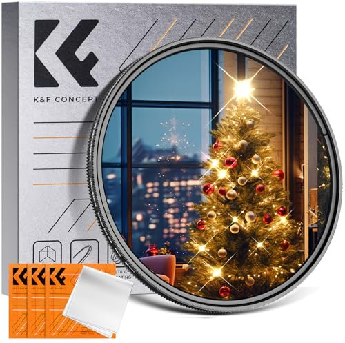 K&F CONCEPT Ø58mm Filtre Étoile 4/8 Points 2 en 1 Filtre Star Réglable Effets Spéciaux et Chiffon pour Objectif Appareil Photo (K Série)