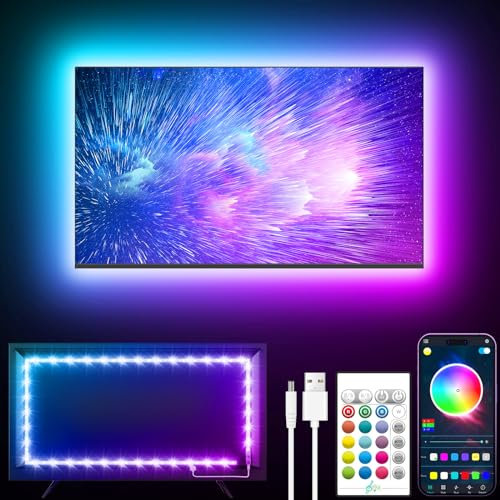 GIPOYENT TV LED Lichter, 13.1Ft TV LED Lichter für 40-65 Zoll, LED TV Hintergrund mit Bluetooth Funktion - RGB Farbwechselnder Lichtstreifen für Heimkino(13.1FT for 32-65 TV)