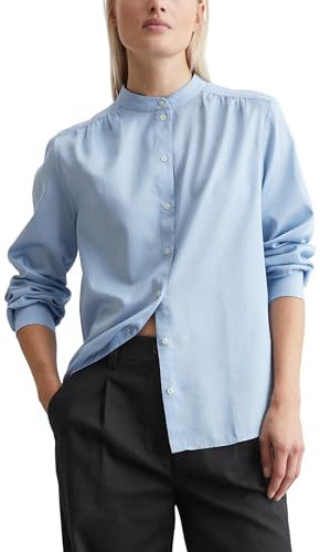 Marc O'Polo Damen Langarmbluse aus Bio-Baumwolle mit Stehkragen, Blau (Fresh Sky), 42