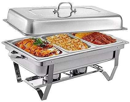 Chafing Disk Buffet Set 11L med två jämnt uppvärmda rektangulära fyra delars hållare Vatten och matbricka lock för fester/middagar/buffertar/bankett/bröllop, en