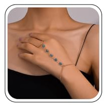 Xmsrn Bracelet Vintage Avec Anneau Doigt Oeil Diable Bracelet D'esclave Oeil Bleu Chaîne Main Boho Oeil Chaîne Poignet Bracelet D'esclave Oeil Chaîne Main Pour Les Femmes