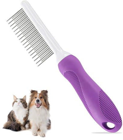 EnixwH Hundekamm aus Edelstahl, Katzenbürste Langhaar, Katzenkamm zur Entfernung von Tierhaaren, Unterwolle Bürste Hund zum Lösen von Knoten und Verfilzungen für Hunde und Katzen (Lila)
