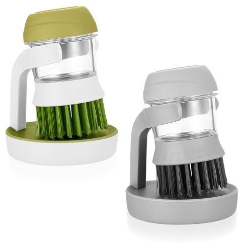 2 Stück Spülbürste Mit Spülmittelspender, Küchenbürsten Befüllbare Spülbürste, Multifunktionale Reinigungsbürste mit Spülmittelspender für Reinigung von Geschirr, Töpfen, Pfannen, Spülen Reinigun