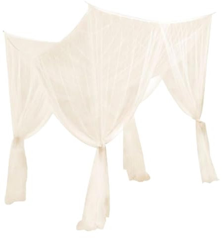 KYEQATY Canopy Bed Curtains Bed Canopy with Expansion Tubes Screw Hooks Bed Curtains for Girls Adults Bedroom Decoration Accessory Beige