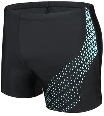 AMZSPORT Badehose Herren Kurz Schwimmhose Eng Wassersport Badeshorts mit Tunnelzug, Schwarz L
