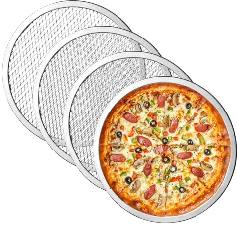 Vegena Pizza Tray Set of 4 12 Inch Non Stick Round Aluminum Pizza Pan for Oven Home Restaurant