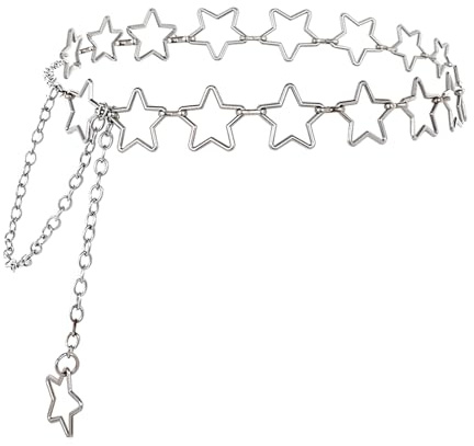 Silver Chain Belt, Women's Star Waist Chain Adjustable Body Chains Jewelry Star Punk Pocket Chains for Jeans Pants Dresses Y2K Goth Hip Hop Belt Accessories for Women Men