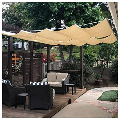Retractable Pergola Roof Canopy Kit for Outdoor Patio Breathable Sun Shade Sail Awning Replacement with Slide Wire Wave Design Ideal for Gazebo Deck (Beige 0.9mx2m)