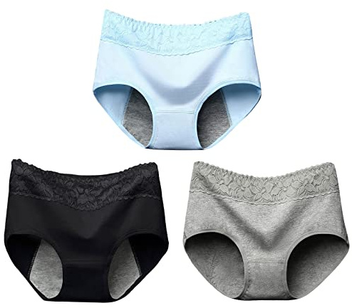 Générique Lot 3 Culotte Menstruelle Super Absorbante en Coton | Lavable | Culotte de Règles Flux abondant | Shorty menstruel | Taille Haute | Boxer menstruel | pour Femme