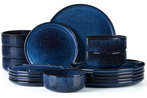 Joyfair Juego de vajilla para 6 personas (18, azul marino profundo)