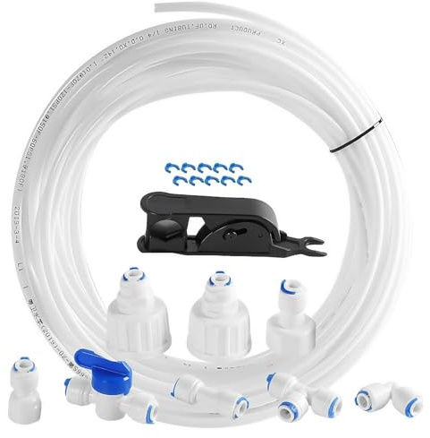 15m Manguera y Acoplamiento de Suministro de Agua,Frigorífico Conector Manguera Accesorios,Kit de Filtro para Frigorífico,Universal Conectores Refrigerador,Sistema Ósmosis Inversa