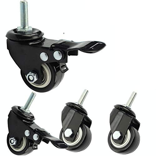 Paquete de 4 Ruedas giratorias de 2 Pulgadas con Base de Goma y Rosca de Freno M8, Ruedas giratorias pequeñas para Muebles, cunas y Transporte Industrial, vástago de dobl