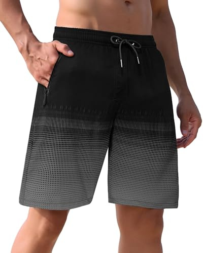 APTRO Pantalones cortos de natación para hombre con bolsillos con cremallera, pantalones cortos de playa de secado rápido, pantalones cortos de natación degradados con forro de malla