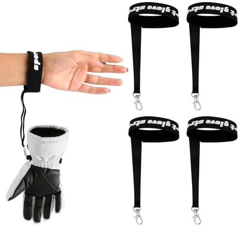 Fukaisu 4pz Guanti Sport Cinghie di Sicurezza, Elastico Guanti Sci Lacci da Polso Manette con Clip in Metallo Anti-Perdita Porta Guant Cordino per Sci Snowboard Alpinismo Accessori Sport All’aperto