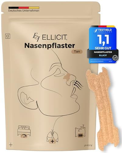 Ellicit Nasenpflaster Tan, 30er Pack Premium Nasenstrips, gegen Schnarchen, Extra Halt für Sport & bessere Schlafqualität, besser Atmen bei verstopfter Nase, Nasal Strips [für jede Nase]