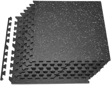 VEVOR Tapis de Sol Puzzle Fitness 6PCs 61x61x1,4 cm, Dalles en Mousse EVA Haute Densité, Protection de Sol pour Salle de Sport Gym Maison et Bureau, Dalles Emboîtables Noires avec Points Gris