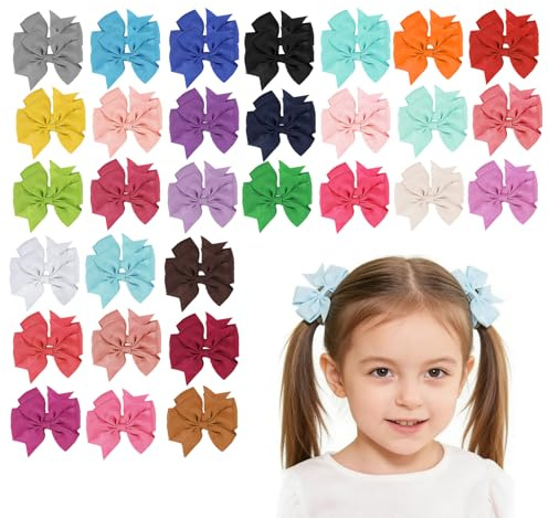 60 Pcs Hair Bow Clips Set, 30 Colours Small Ribbon Bow Alligator Clips, 3.2'' Mini Multicolour Hair Bows, Decorative Hair Accessories for Styling, Daily Wear, Hairstyles, Parties and Craft Use